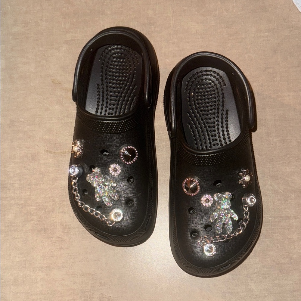Kids Black Clog Shoes with Charms